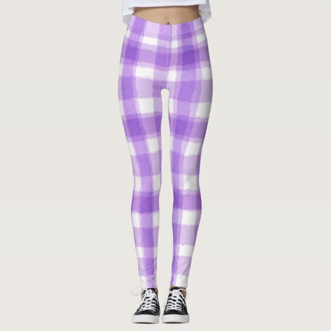Lila Karierte Hübsche Pastete Leggings (Vorderseite)