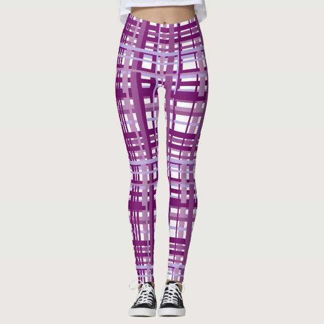 Lila Karierte Yogapflanzen Leggings (Vorderseite)