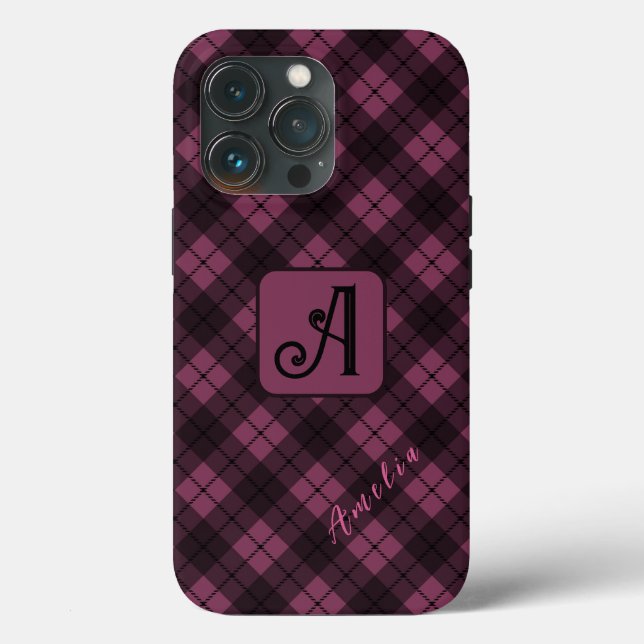 Lila Karierter Name für Schwarz Case-Mate iPhone Hülle (Rückseite)