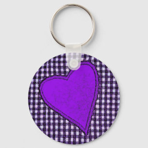 Lila Kariertes Herz Schlüsselanhänger