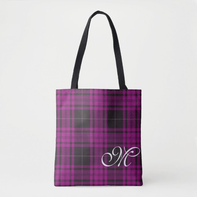 Lila Kariertes Monogramm Totbeutel Tasche (Vorderseite)
