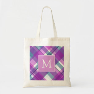 Lila Kariertes Monogramm Tragetasche