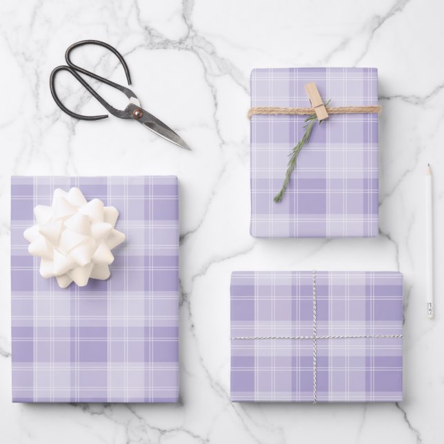 Lila Kariertes Muster Geschenkpapier Set (Vorderseite)