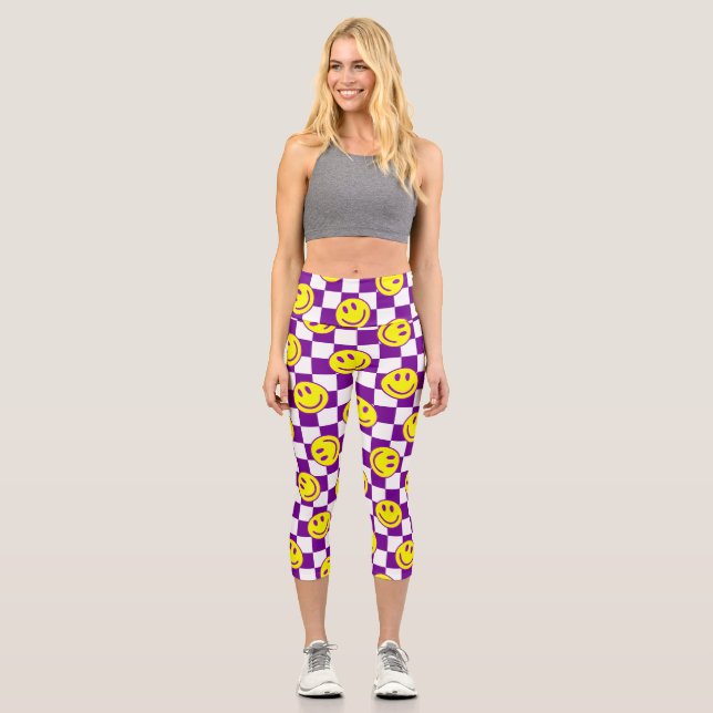 lila Karo Capri Leggings (Vorderseite)