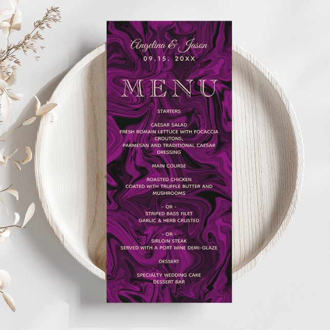 Lila Karte des eleganten Hochzeitmenüs (Von Creator hochgeladen)