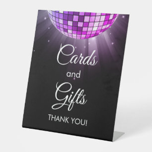 Lila Karten und Geschenke Disco Ball der 70er Jahr Sockelschild