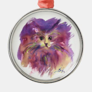 LILA KÄTZCHEN, KATZENPORTRAIT ORNAMENT AUS METALL