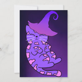 Lila Kätzchen mit Hexenhüten und Sternen Karte