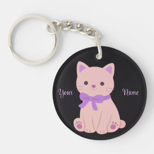 Lila Katze mit Schleife Süße Kawaii Individuelle S Schlüsselanhänger