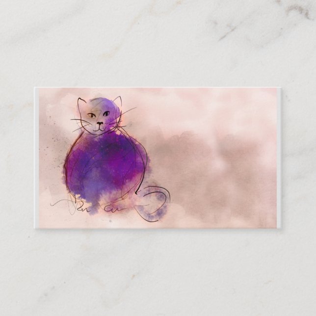 lila Katzenaquarelldesign whimsistisch Visitenkarte (Vorderseite)