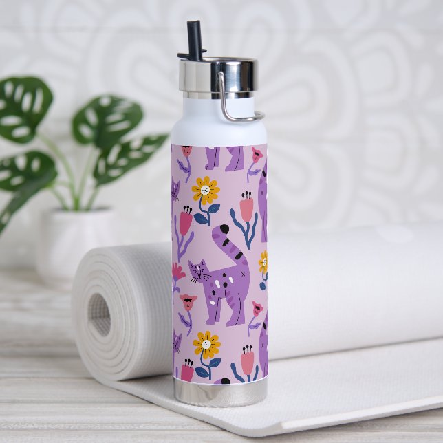 Lila Katzenliebhaber Trinkflasche (Yoga)