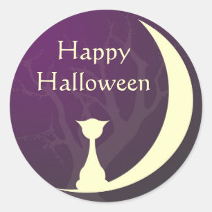Lila Katzenmoon-Löffel Halloween-Etikettenschild Runder Aufkleber