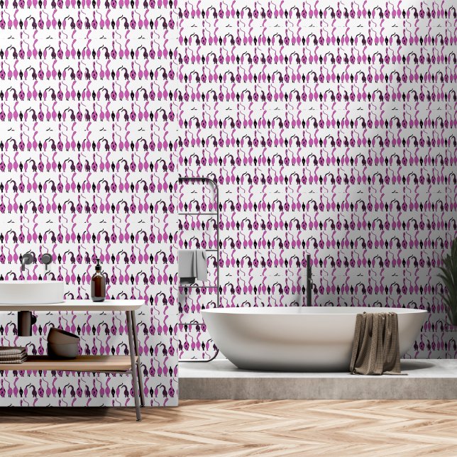 Lila Katzenpopo-Muster Tapete (Badezimmer)