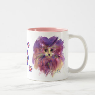 LILA KATZENPORTRAIT MIT BUNten Pfoten Zweifarbige Tasse