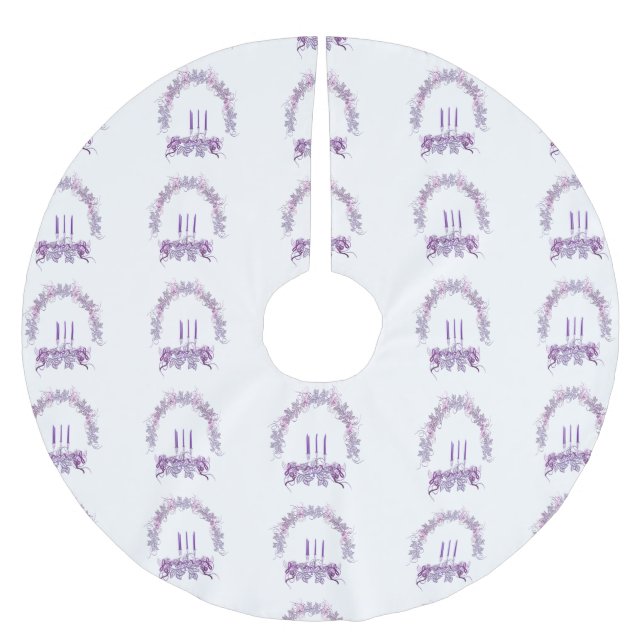 Lila Kerzen Polyester Weihnachtsbaumdecke (Vorderseite)