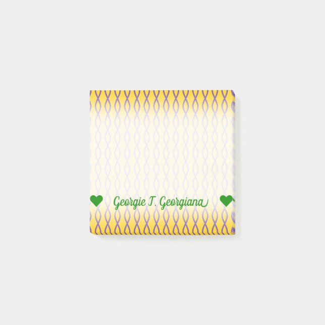 Lila Kette Ähnliches Muster auf einem gelben Post-it Klebezettel (Vorderseite)