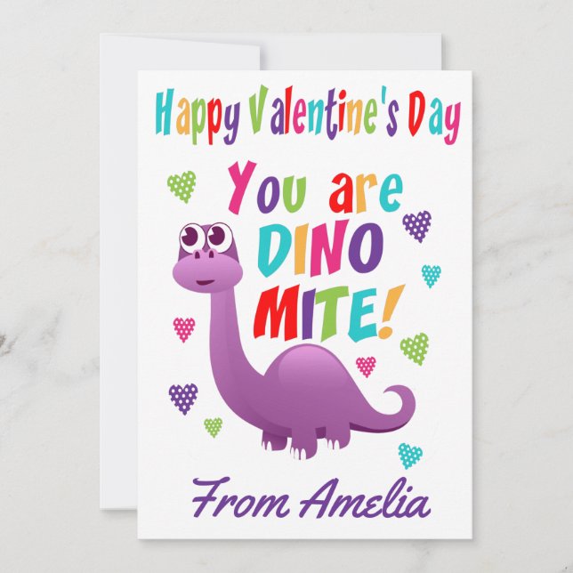 Lila Kids Dinosaurier Dinomite Valentinstag Karte (Vorderseite)