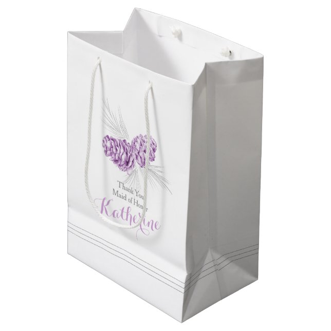 Lila Kiefernzapfen zeichnend Gastgeschenk Hochzeit Mittlere Geschenktüte (Vorderseite Schrägansicht)