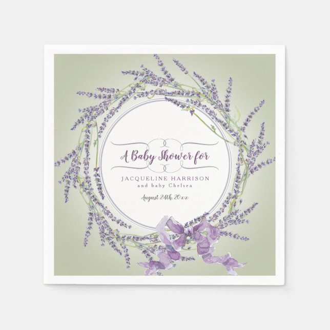 Lila Kinderdusche Wasserfarben Lavendel Art Serviette (Vorderseite)