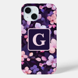 Lila Kirschblüten personalisierte Monogramm Case-Mate iPhone Hülle