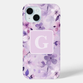 Lila Kirschblüten personalisierte Monogramm Case-Mate iPhone Hülle