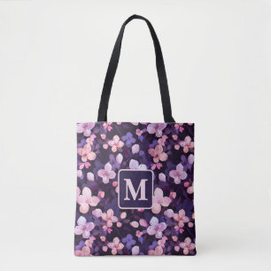 Lila Kirschblüten personalisierte Monogramm Tasche
