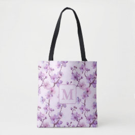 lila Kirschblüten personalisierte Monogramm Tasche