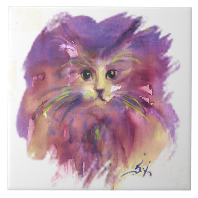 LILA KITTEN,KITTKATASTROPHENSCHUTZ KERAMIK TITEL FLIESE (Vorderseite)