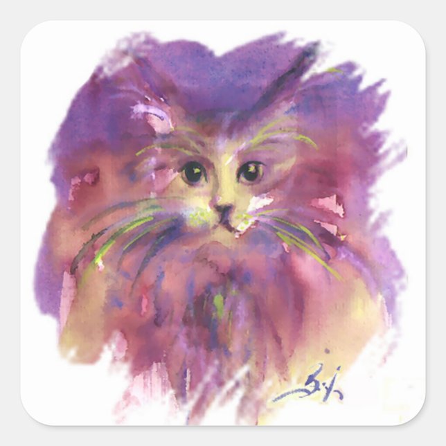 LILA KITTEN, KITTKATENPORTRAL, weiß Quadratischer Aufkleber (Vorderseite)