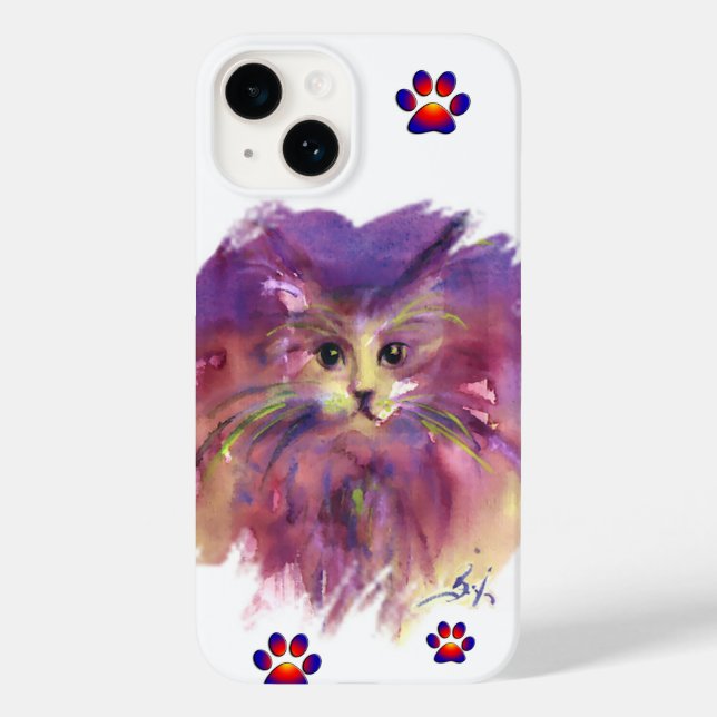 LILA KITTEN, KITTKATZPORTRAI, farbenfrohe Paws Case-Mate iPhone 14 Hülle (Rückseite)