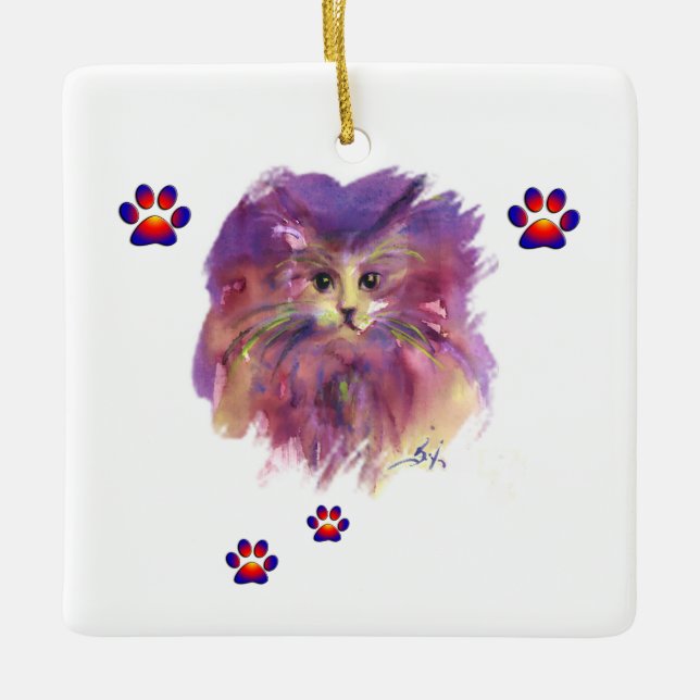 LILA KITTEN, KITTKÜCHENPORTRAL, farbenfrohe Pfoten Keramikornament (Vorderseite)