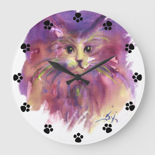 LILA KITTEN, NIEDLICH KITTKATURPORTRAL, schwarze P Große Wanduhr (Vorderseite)