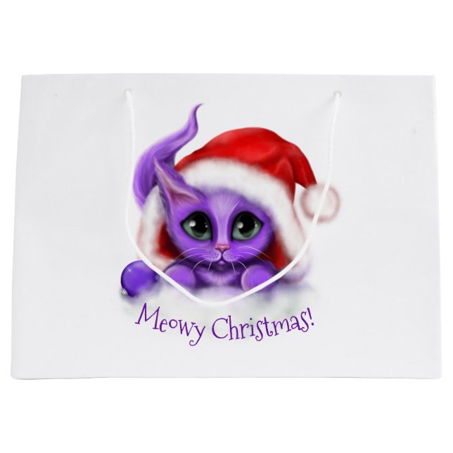 Lila Kitty Meowy Weihnachten Große Geschenktüte (Vorderseite)