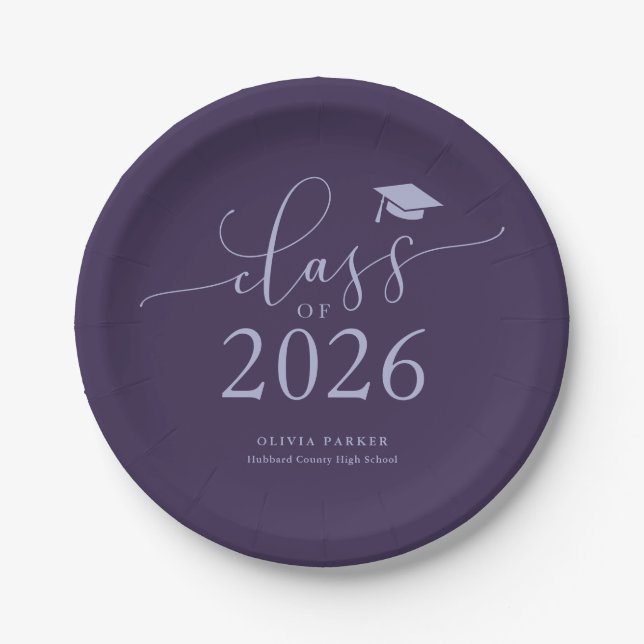 Lila Klasse 2025 Absolventin Pappteller (Vorderseite)