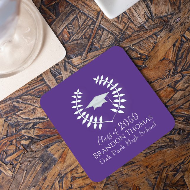 Lila Klassische Graduierungspartei nach Maß Rechteckiger Pappuntersetzer (Purple graduation party paper coaster. )