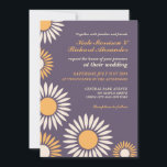 Lila klassische Retro-Sonnenblume Einladung<br><div class="desc">Lila Hintergrund Hochzeitseinladung mit weißem und gelbem Sonnenblumenmuster. Sie planen eine Hochzeit im Frühling oder Sommer mit wunderschönen Blume überall. Dann ist das vielleicht eine perfekte Karte für Sie. Passen Sie den Wortlaut und die Schriftart an, um Ihren Geschmack zu erfüllen. Besuchen Sie meinen Shop für weitere Variationen dieses Designs...</div>