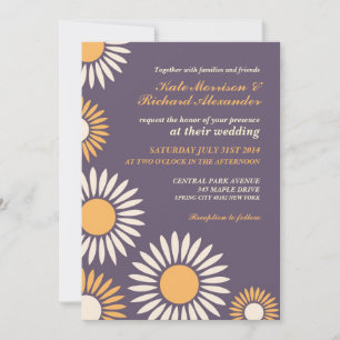 Lila klassische Retro-Sonnenblumen-Hochzeitseinlad Einladung