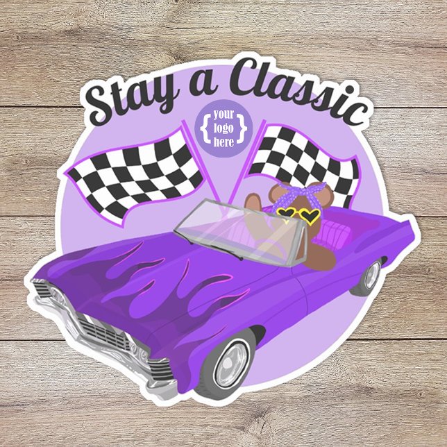 Lila klassisches Fahrzeug mit konvertiblen Linien, Aufkleber (logo promotional purple car show car club girl's youth organization fund raiser, purple convertible )