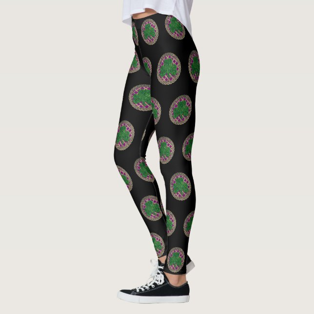 Lila Kleeblatt auf keltischen Knochen Leggings (Links)