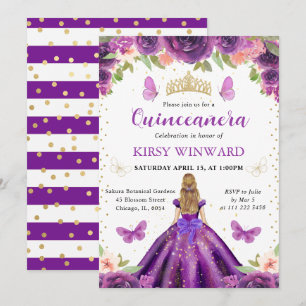 Lila Kleid Blonde Prinzessin Quinceanera Einladung