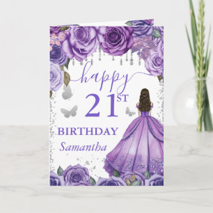 Lila Kleid Braunhaarige Prinzessin Geburtstag Karte