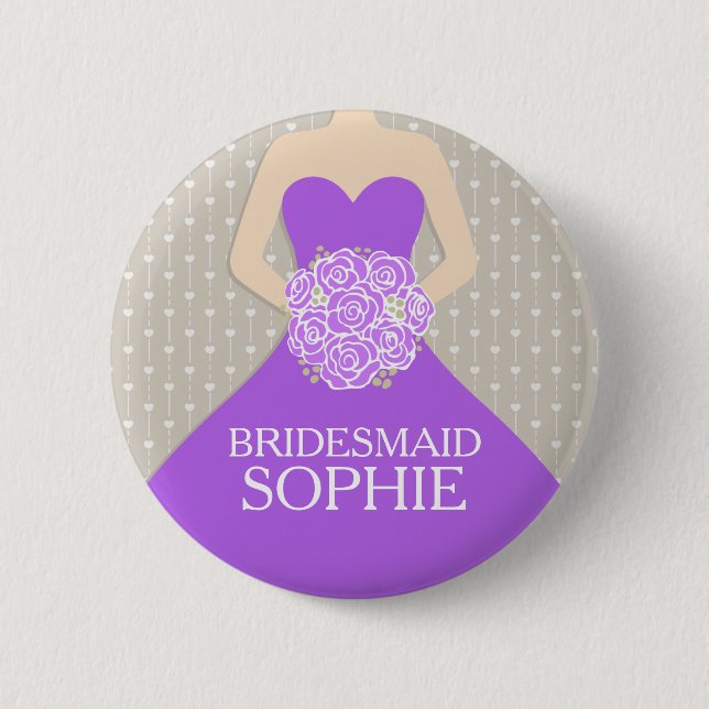 Lila Kleid der Brautjungfer genannt wedding Button (Vorderseite)