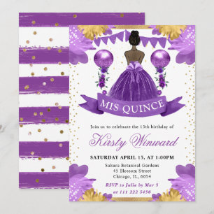 Lila Kleid Dunkle Haut Prinzessin Quinceanera Einladung