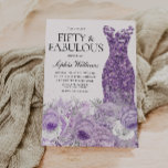Lila Kleid floral 50 & Fabulous 50. Geburtstag Einladung<br><div class="desc">Lila Sparkle Dress & Beautiful Lila Blumen 50 & Fabulous Frauen 50. Geburtstagsparty Einladung Variationen zur Einladung und passende Artikel in unserem Shop</div>