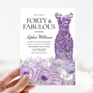 Lila Kleid floral Vierzig & Fabulous 40. Geburtsta Einladung