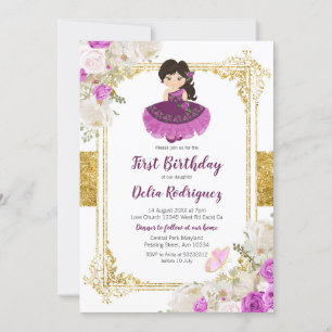 Lila Kleid Mexican Girl Erster Geburtstag 1 Einladung