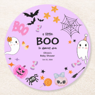 Lila kleine Boo Niedliche Halloween-Kinderdusche Runder Pappuntersetzer