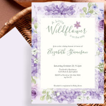 Lila kleine Wildblumen-Baby-Party-Einladung