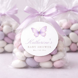 Lila Kleiner Schmetterling Auf Dem Weg Baby Shower Runder Aufkleber
