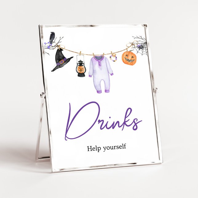 Lila kleines Boo Halloween Baby Duschgetränke Poster (Halloween Baby Clothes Baby Shower Drinks Sign)